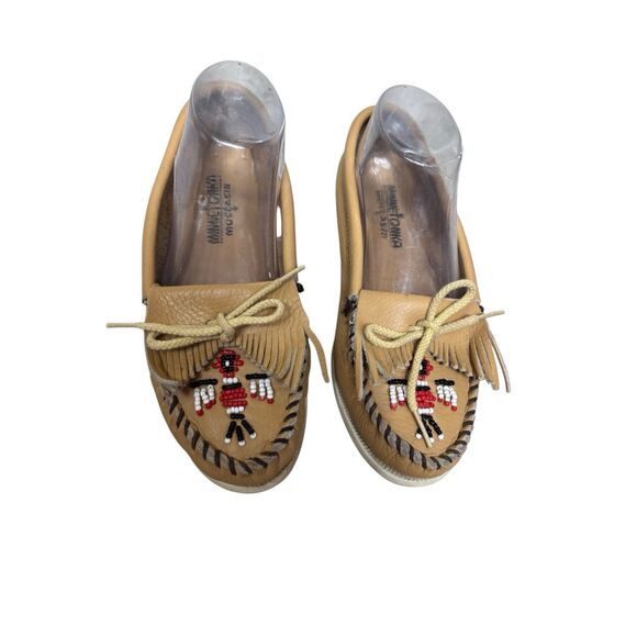 Minnetonka Tan Leather Beaded Moccasins - Picture 2 of 10